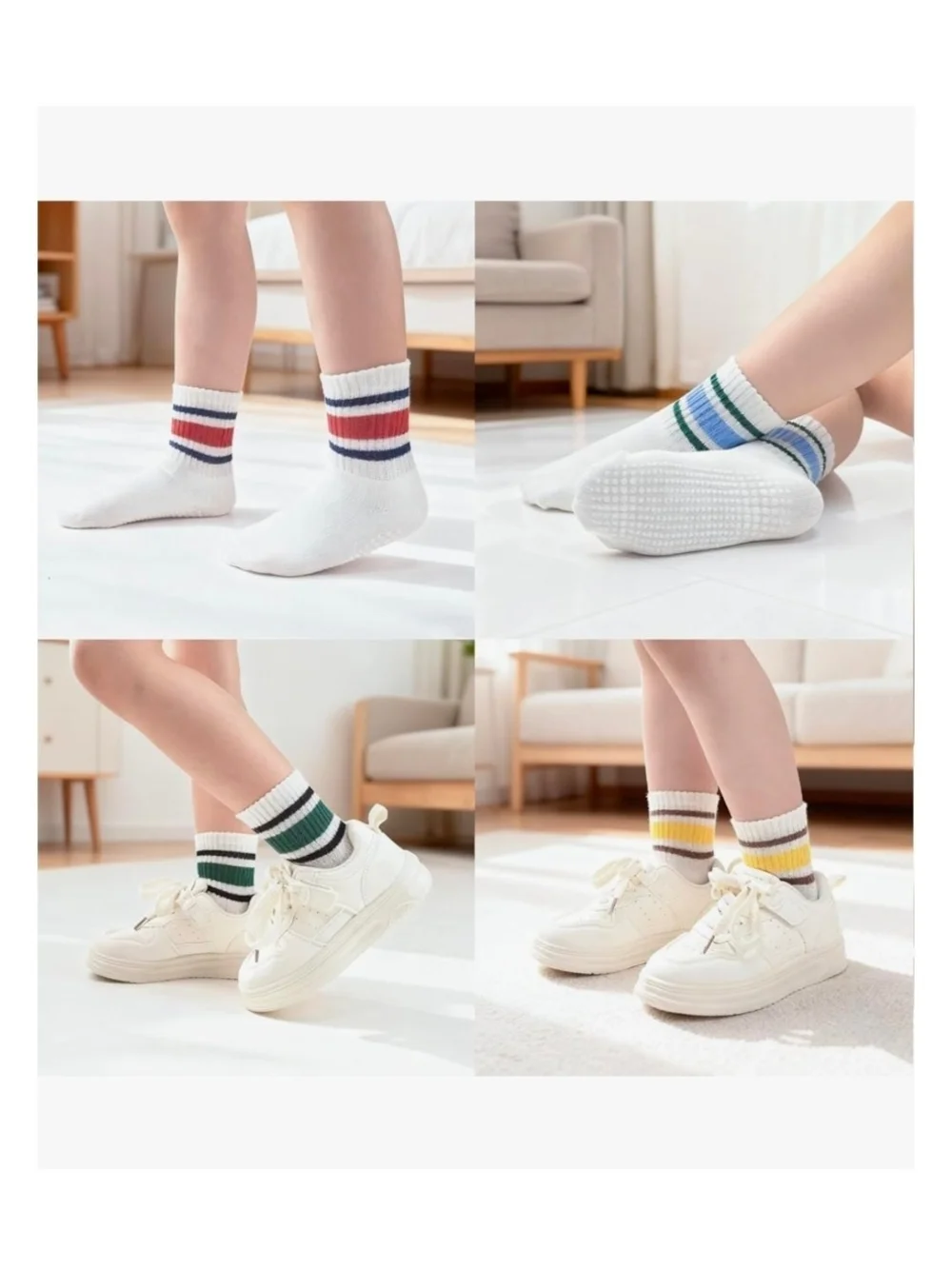 Toddler Non-Slip Crew Socks - Striped Multi-Color (6-Pack)